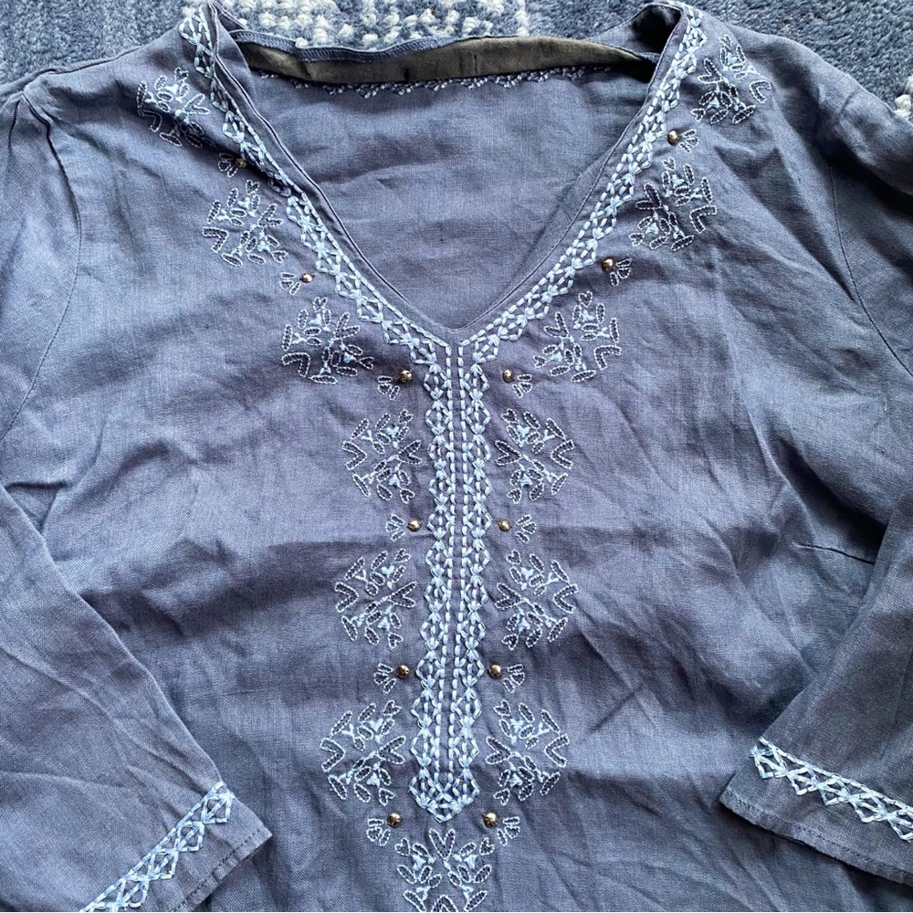 💙 GERRY WEBER NAVY EMBROIDERED LINEN BEACH COVERUP! - Picture 7 of 14